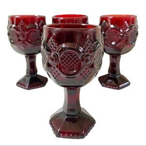 4 VINTAGE AVON 1876 RUBY RED CAPE COD COLLECTION SMALL WATER/WINE GOBLETS 4.5” H